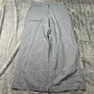HM Linen Blend Wide Leg Pants Steel Blue High Waist Size 8 12593411